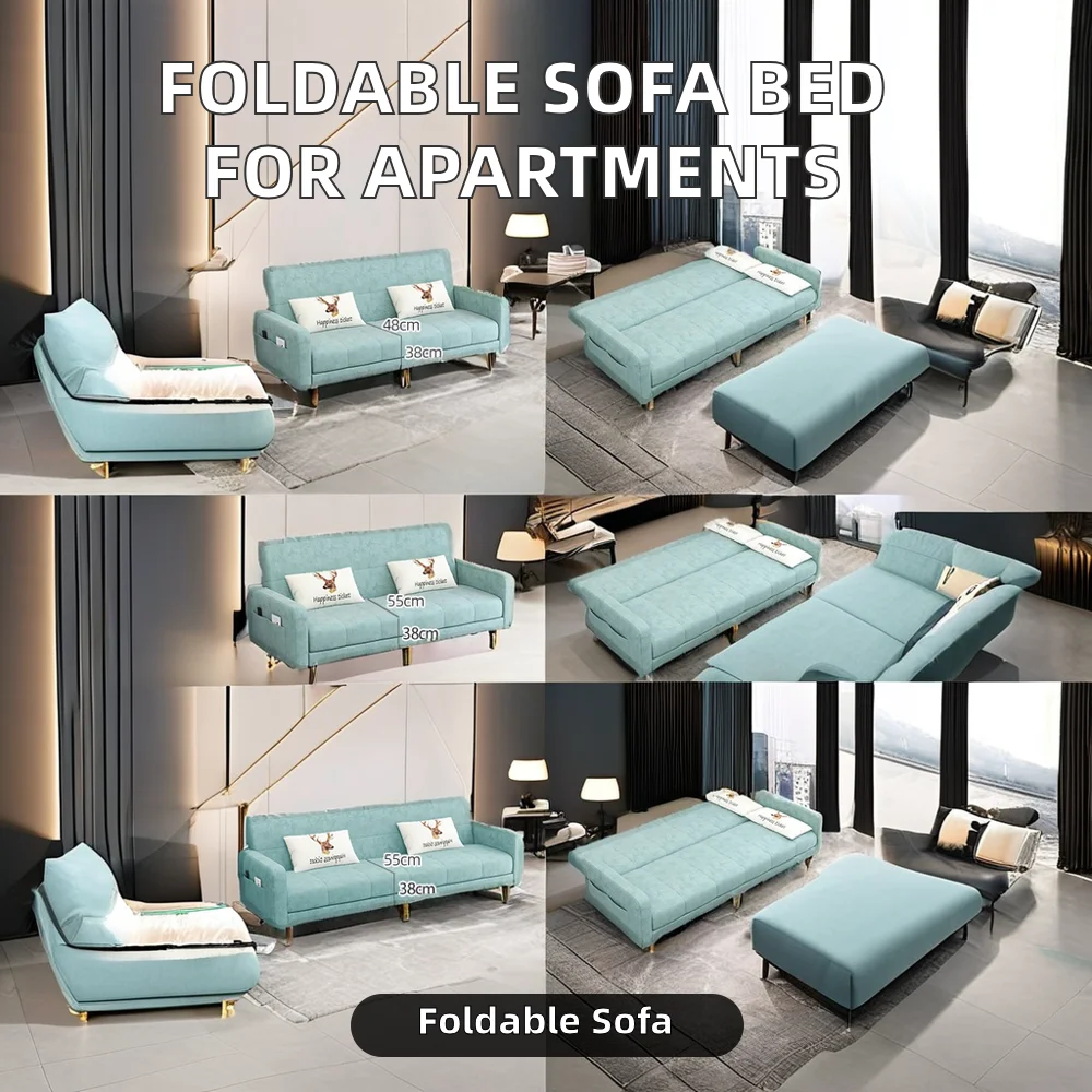 Modern Simple Dual-Purpose Leather Sofa Bed for Living Room for Rental Apartments Foldable Fabric One-Seater Chair Set