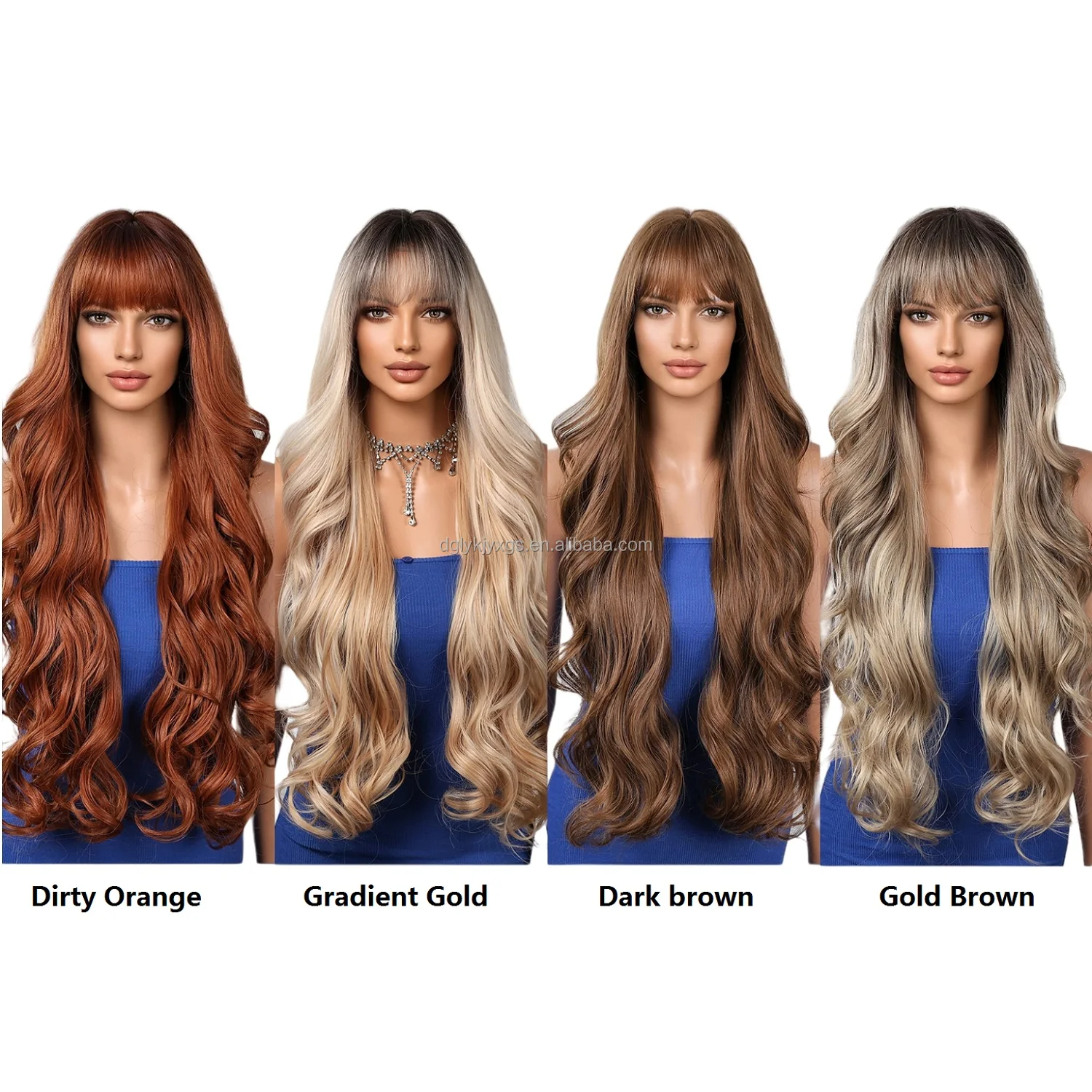 WH32 New style Synthetic Hair Wigs 30 Inchbangs big waves fashion long curly hair Gradient Gold water wave wig for women hair