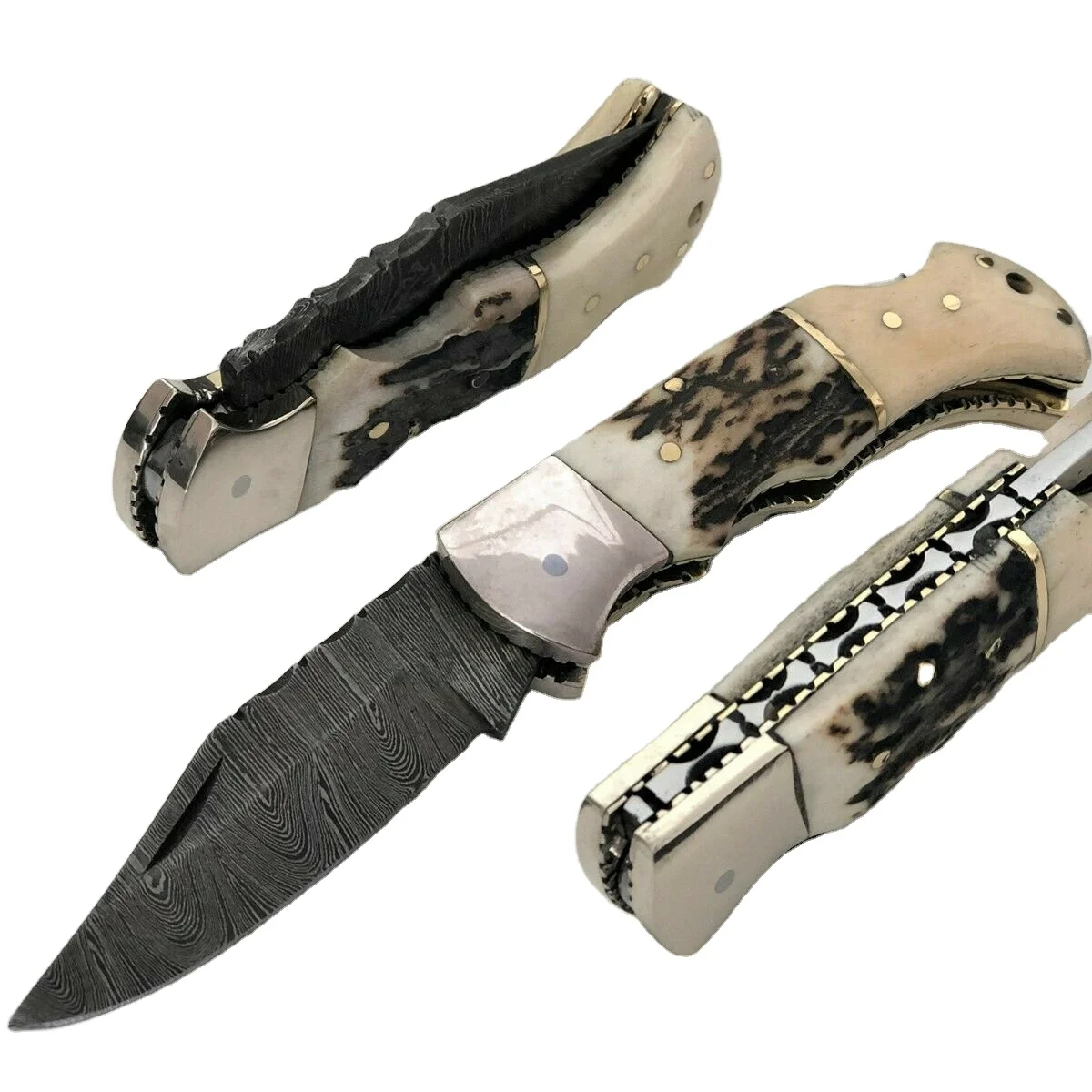 Складной нож ручной работы из дамасской стали и кожаный нож складной нож с ручкой из Верблюжьей Кости и оленя