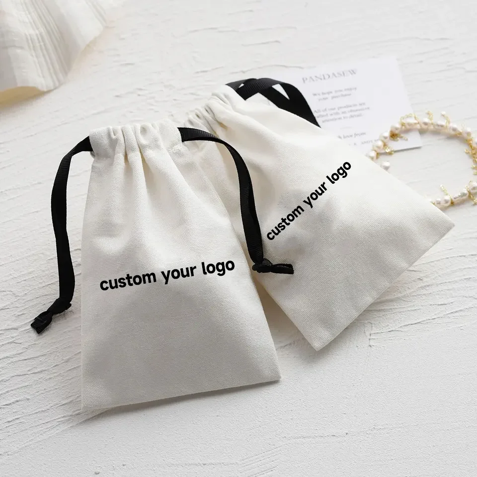 Custom 100% Linen Pouch Bags Packaging Mini Cotton Linen Drawstring Bag