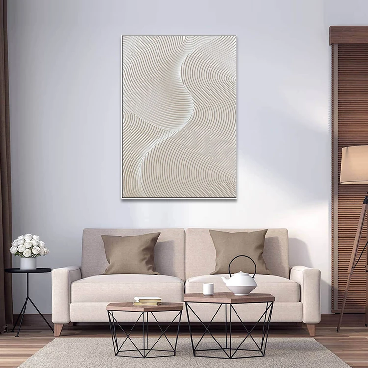 Hot Sale Hand Painted Modern Abstract Painting Minimalist Neutral White Clay Textured Plaster Wall Art