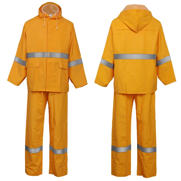 waterproof work wear uniform  PVC fabric adult durable reflective raincoat jacket and pant suit