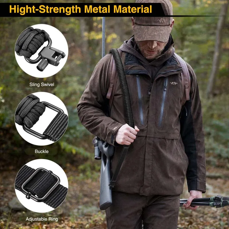Outdoor Hunting 2 Points Sling Swivels Screws Two Points Sling Swivels Studs Nylon Strap Adjustable 550lb Paracord Slings