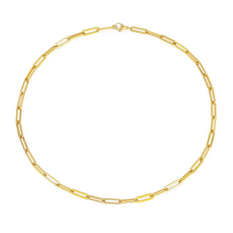 Hot Selling Gold Plated Stainless Steel Cuban Link Chain Choker Necklace Paperclip Necklace Gold Plated Link Chain Jewelry