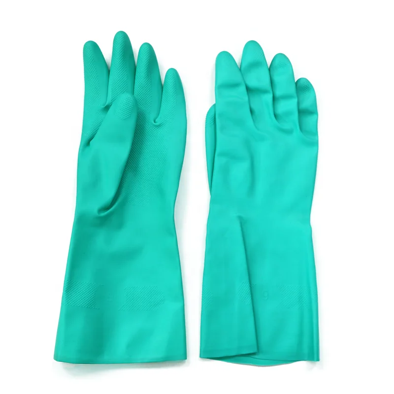 Custom logo green waterproof oil acid resistant industrial gloves hand protection industrial nitrile gloves