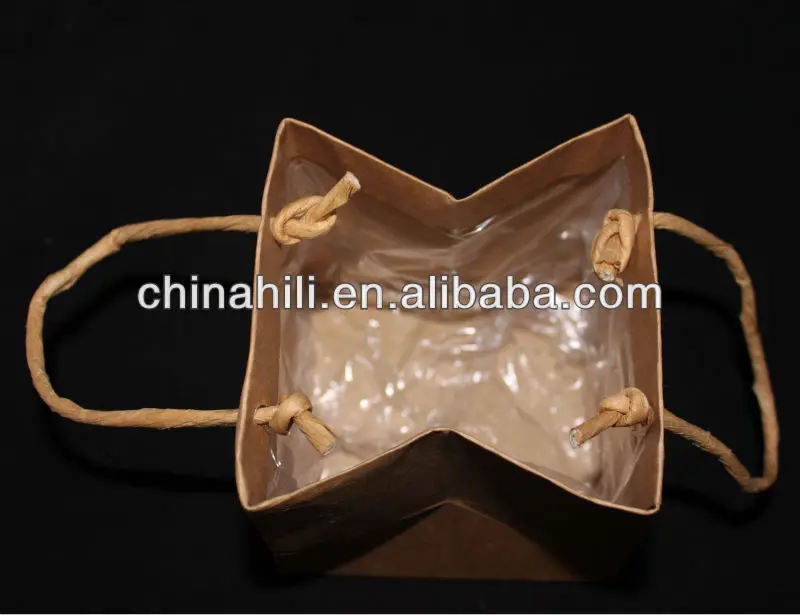 Custom printed waterproof plant pot brown kraft paper box with plastic liner bag