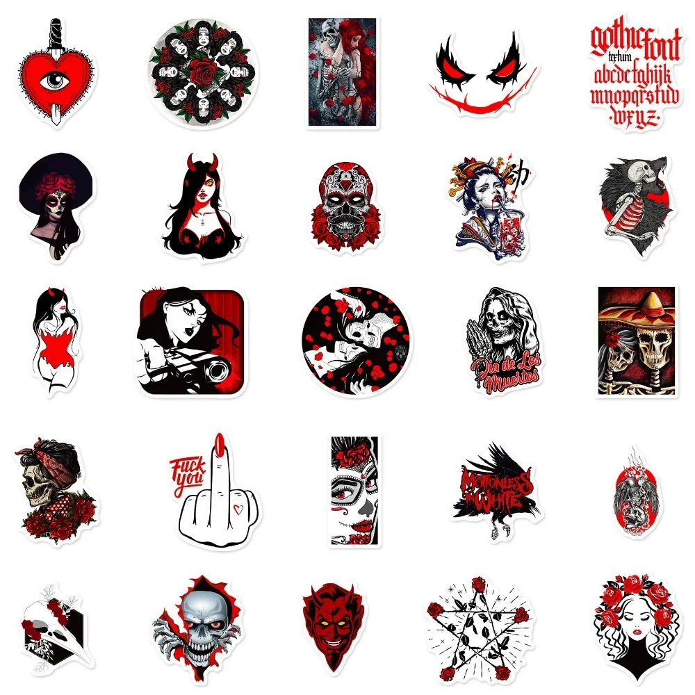 50pcs Gothic Horror Stickers Demons Dark Red Punk Thriller Red and Black Gothic Stickers Gothic  Gift Favors & Decor