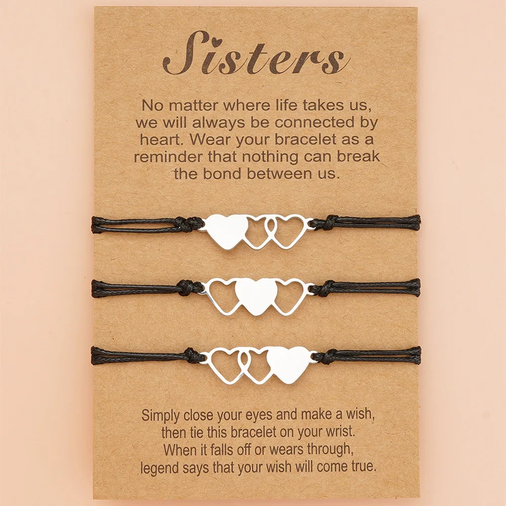 3 PCS/SET Stainless Steel Sisters Best Friends Charm Bracelets Friendship Jewelry Macrame Bracelet for Best Friend Sister