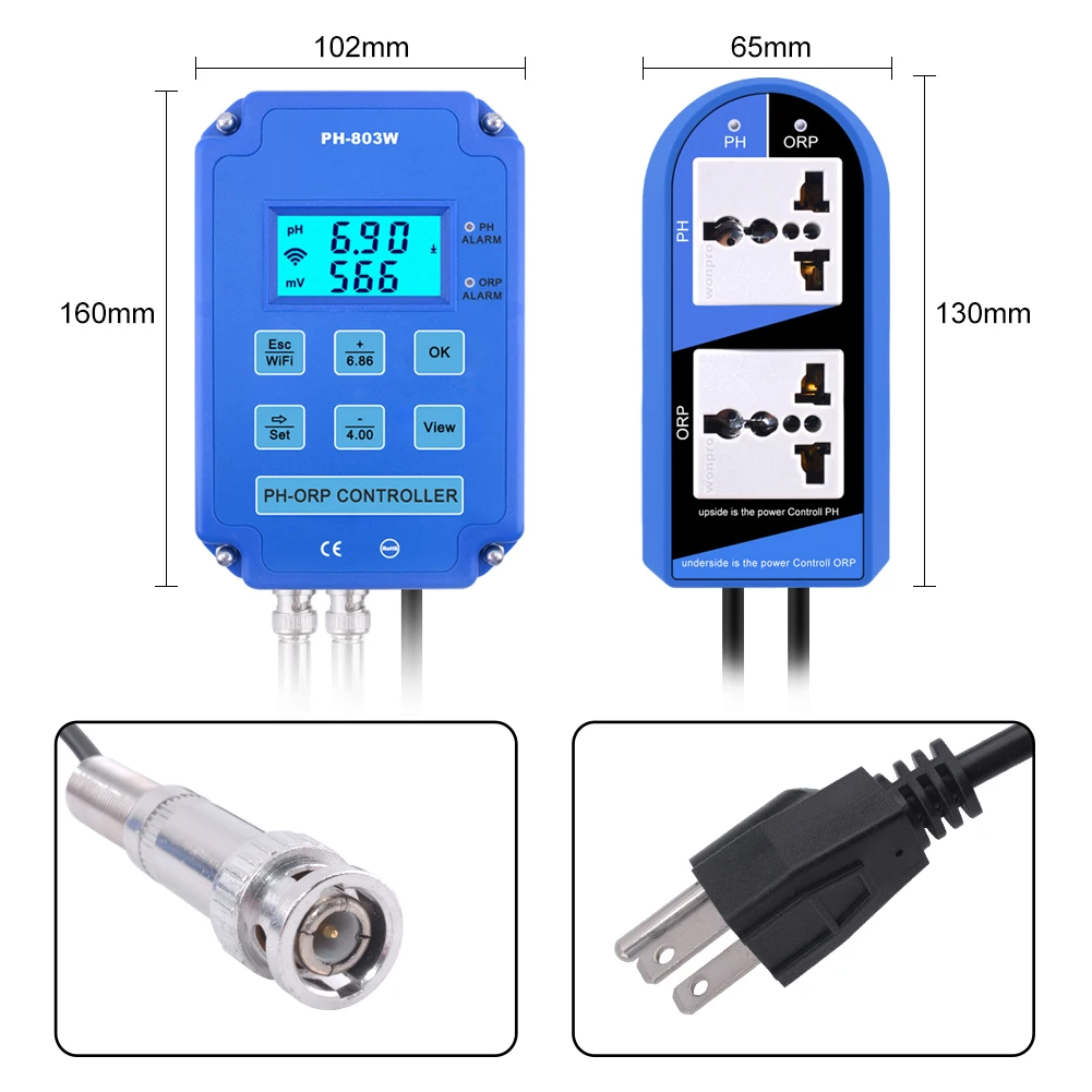 
Digital 2&1 PH ORP Redox Controller w/ Output Power Relay Monitor for Aquarium Hydroponics Plant Pool Spa BNC Replaceable probe 