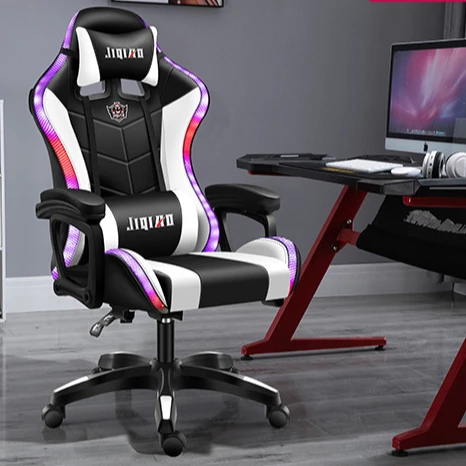 Розовый (rgb) светодиодная компьютер PC игровое кресло игровой искусственная кожа silla gamer массаж гоночный со светодиодными огнями и