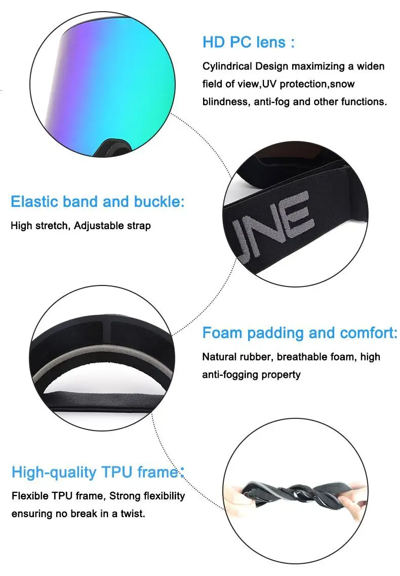 Hot Sale Unisex Custom Sport Snow Goggles Clear Frame PC Material Ski & Snowboard Glasses Fashionable Wholesale sunglasses Stock