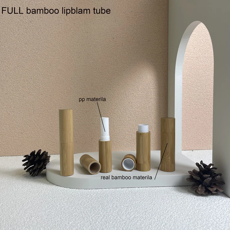 Biodegradable round Bamboo Lip Balm Tube Cute Empty Container for Cosmetic Use