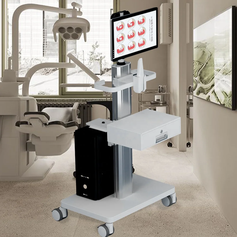 Likaymo Manufacture Aluminum+ABS Plastic Hospital Dental Oral Cart with Scanner Holder Office Mobile Trolley for Dental Clinic
