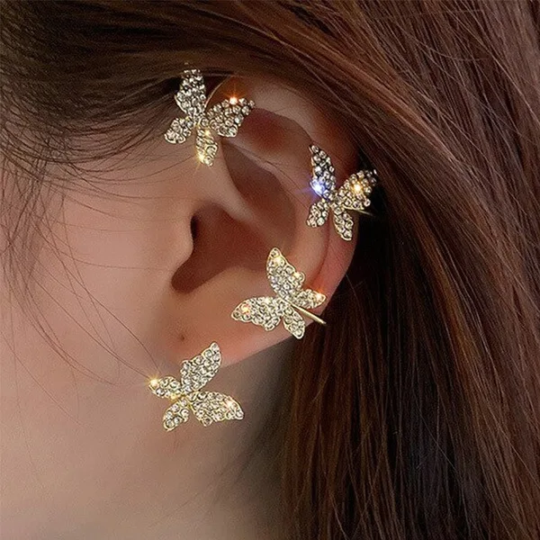 Wholesale Shinny rhinestone crystal butterfly earrings fashion butterfly gold silver ear cuff hook earring