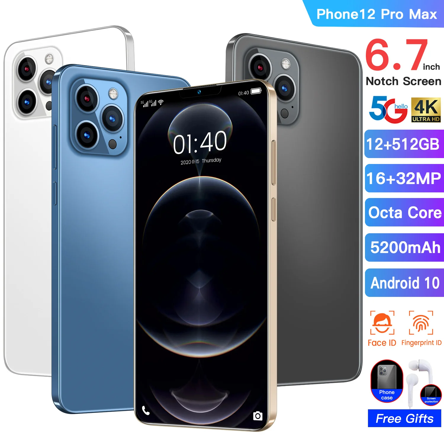  Онлайн-заказ телефона Phone12 Pro Max 6 7 дюйма 12 Гб + 512 ГБ высокая производительность изысканный внешний вид новые игровые мобильные телефоны 4G