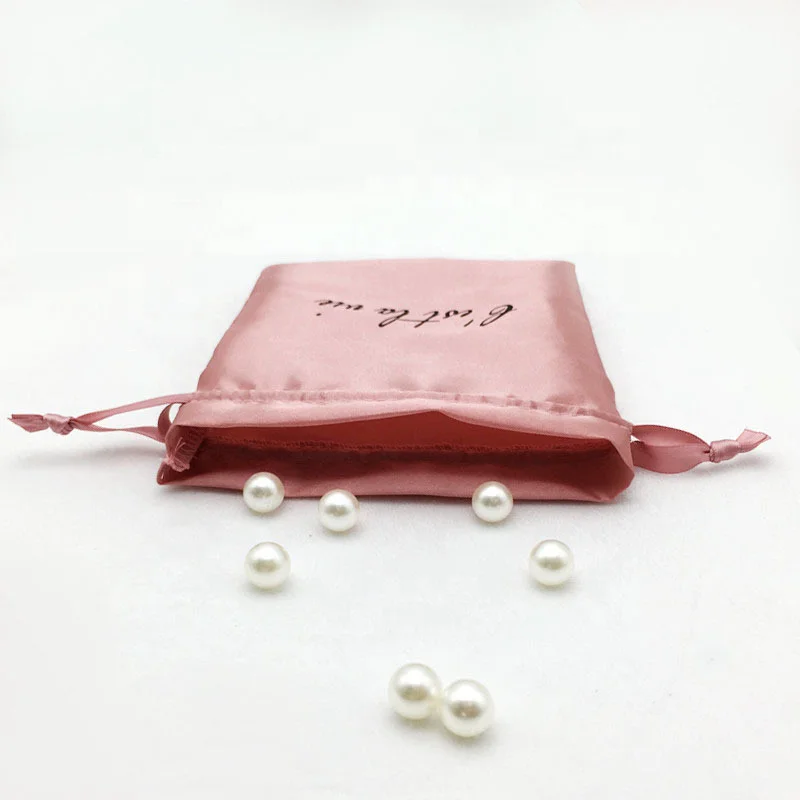 wholesale Custom logo Christmas soft overnight bags Pink Recycled mini Satin Drawstring Dust Bag