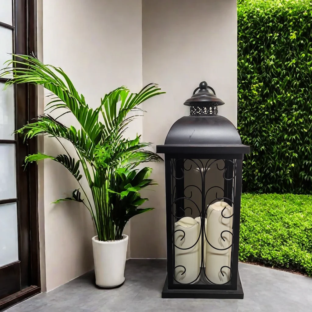 23in Tall Serene Spaces Living Decorative Lantern With Led Candle  for Home Decor Garden Candle Lantern for Indoor & Outdoor