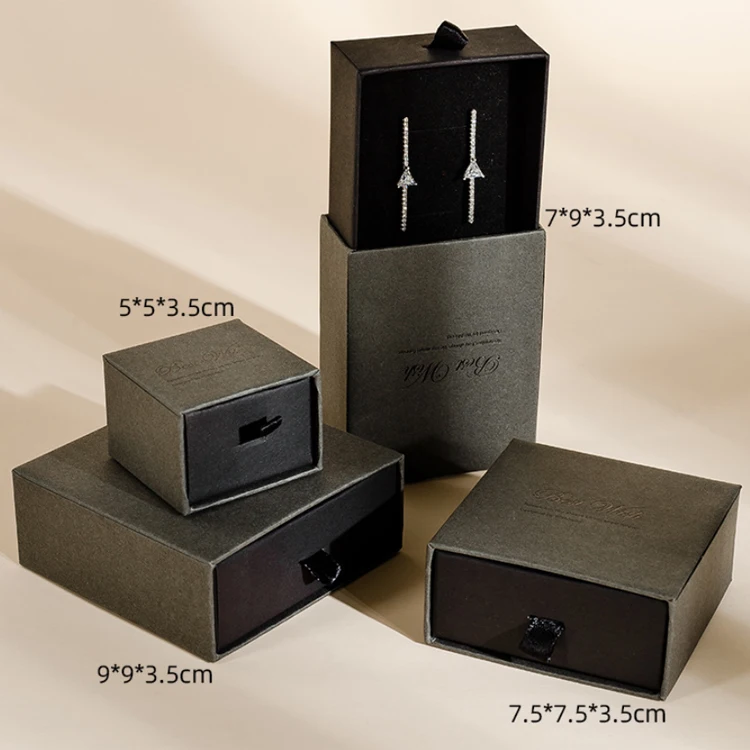 Custom logo printed luxury Earring Bracelet Necklace Ring Luxury Box gift slide drawer black packaging jewelry box