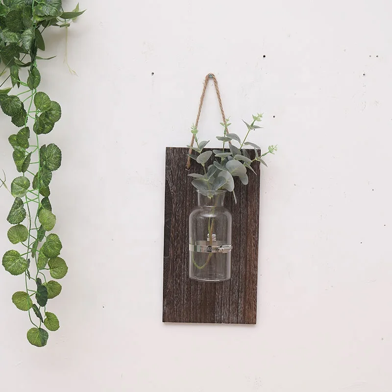 Eco-Friendly Oem Home Decor Retro Style Wall Hanging Hydroponic Air Green Plant Wood Wall Vase Wall Vase Hanging