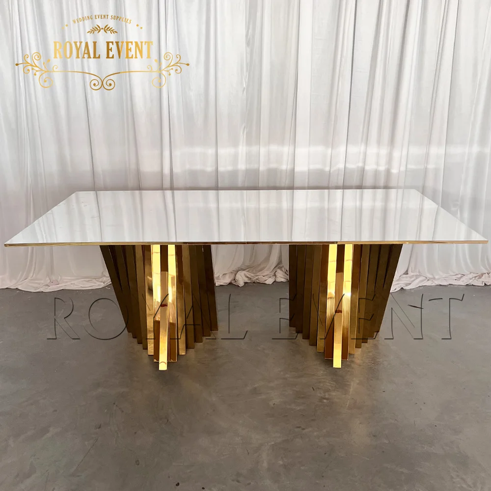 Luxury wedding furniture dining table hotel hall reception dining table for wedding Stainless Steel frame Dining Table glass top