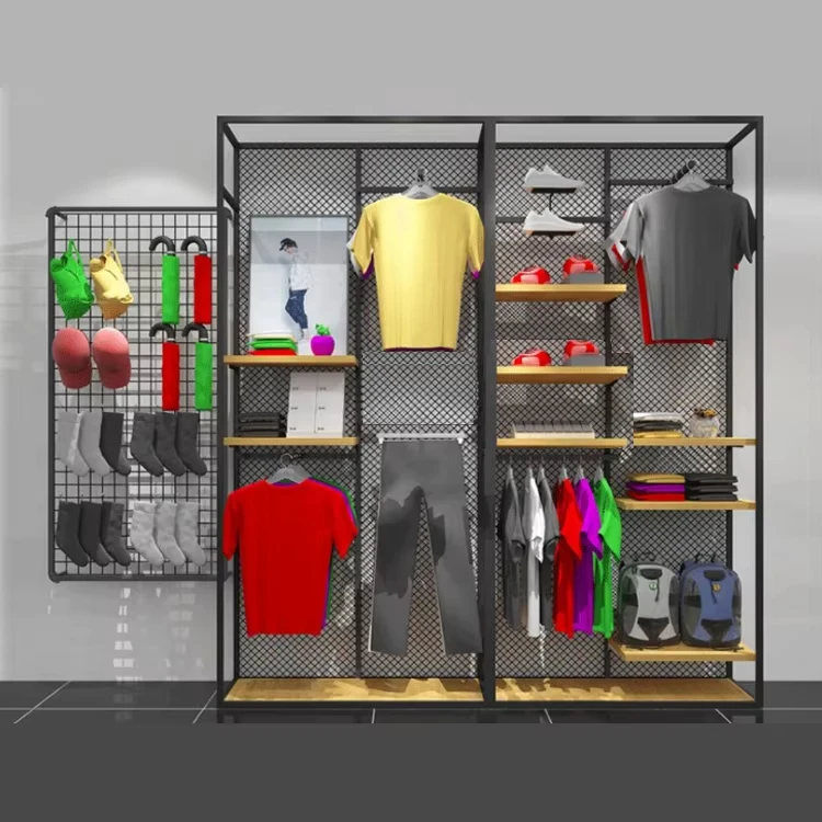 TOP Custom Sport Store Furniture Interior Design Metal base Footwear Display Rack wooden Shoes Display stand for Retail shop