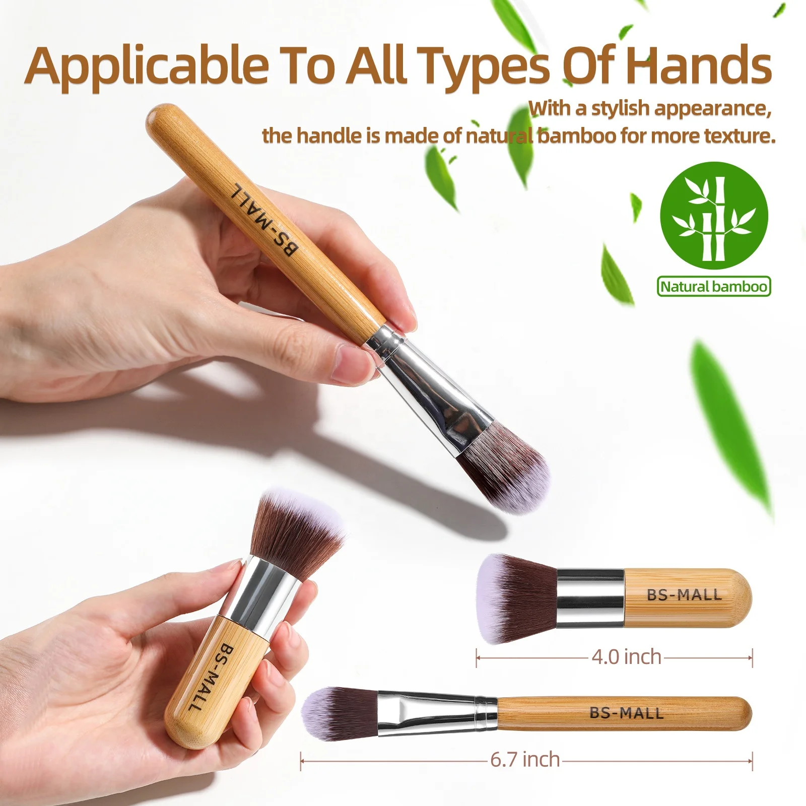 Hot Sell BS-MALL 11Pcs Vegan Bamboo Handle Face Makeup Brushes Cruelty-free Custom Logo Synthetic Makeup Brushes Makeup Sponge