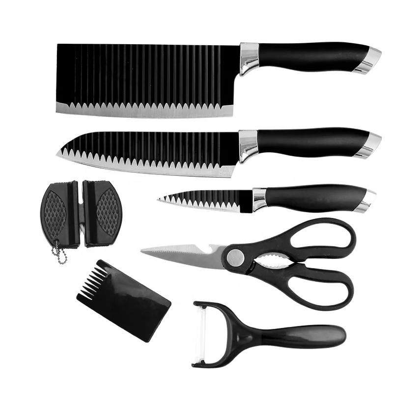 7 шт. нержавеющая сталь машина для нарезания канавок в ПП покрытые ручки swiss line аксессуары ножей набор кухонных принадлежностей с точилкой