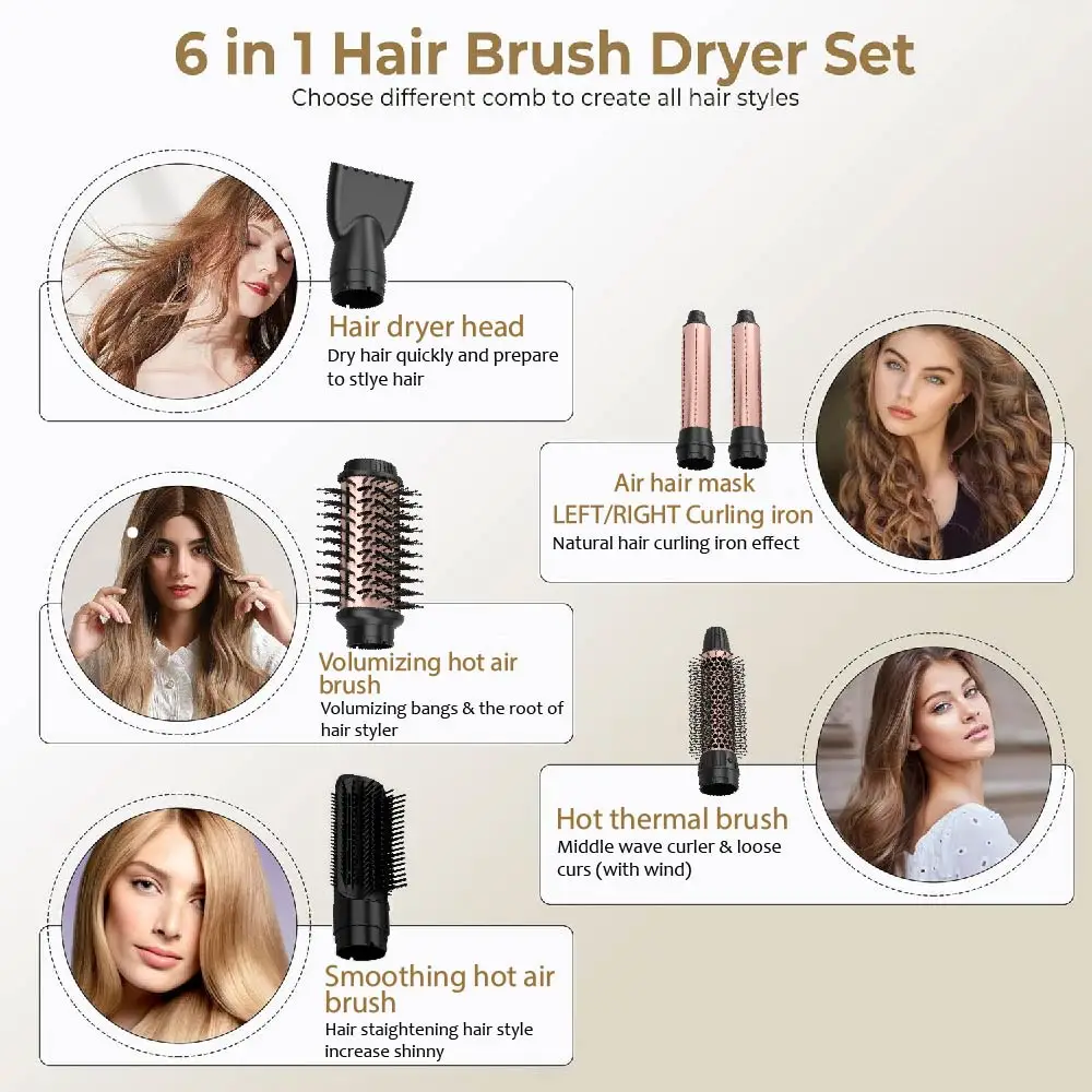 Hot sale Negative Ion High speed BLDC motor hot air brush air wrap Hair Straightener dryer curler smoothing 6 in 1