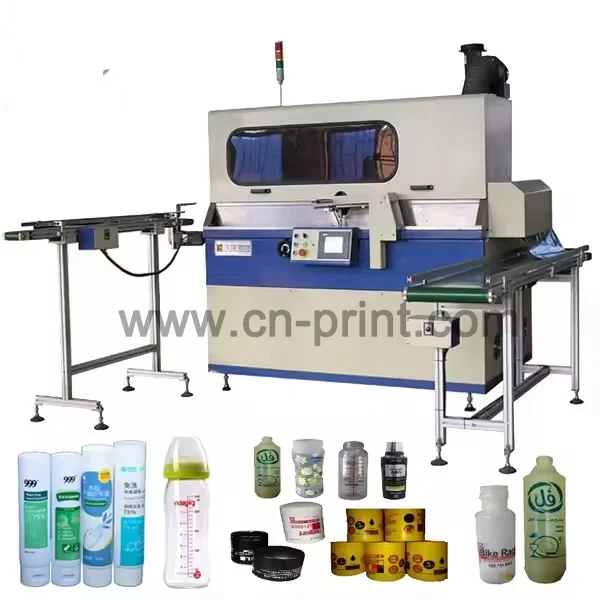 LC Brand Screen Printer with Loading and Unloading Conveyor Belt Automatic Plastic Cup Plastic Bottle  Screen Printing Machine