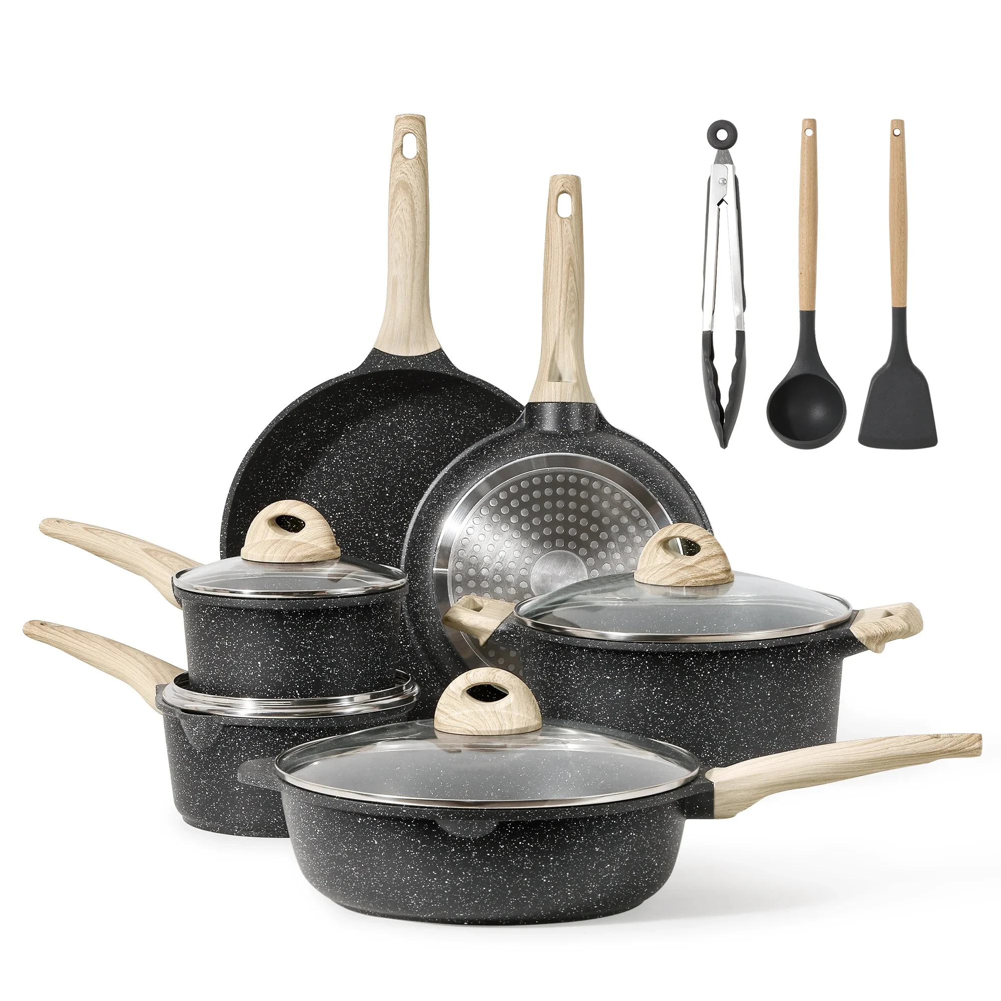 Cook Dinnerware Die Granite Nonstick Coating Inside of Pan Cooking Pot Cookware 8pieces Aluminium Granite Big Size Cookware Set