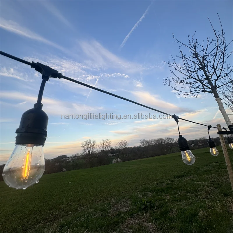 48FT 15sockets US Plug Commercial Grade Weatherproof Heavy Duty E26 S14 1W LED Bulb Festoon Outdoor String Lights