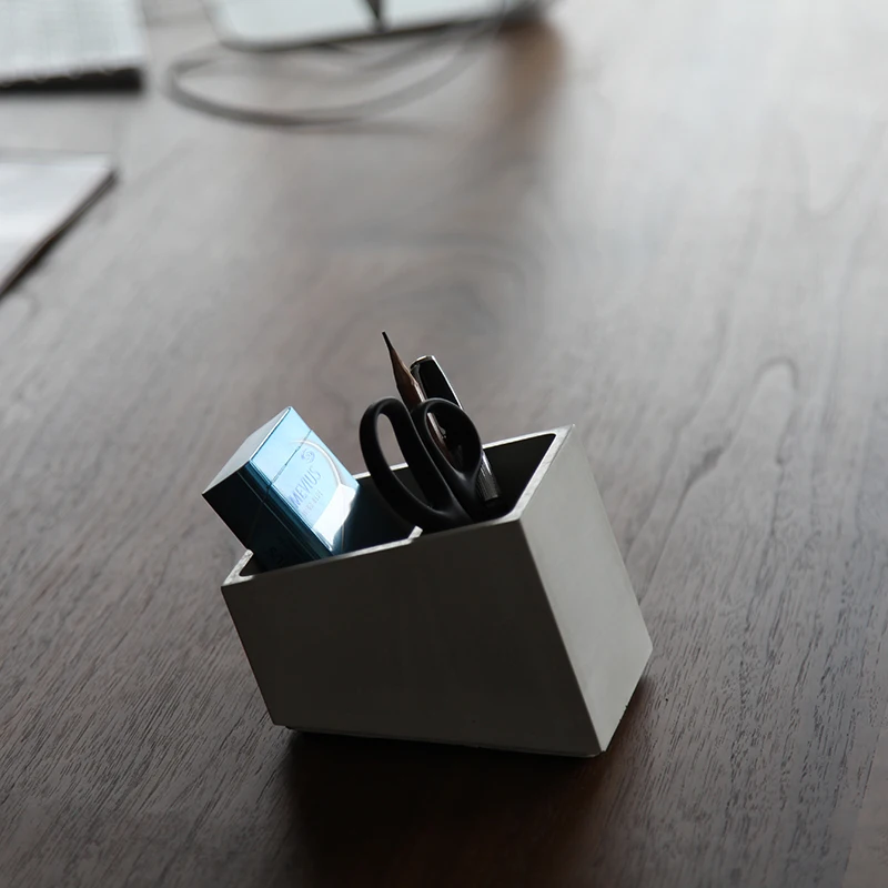 Square Multi-functional Two-compartment Desktop Storage Pen Holder Cement Material Business Office Gift