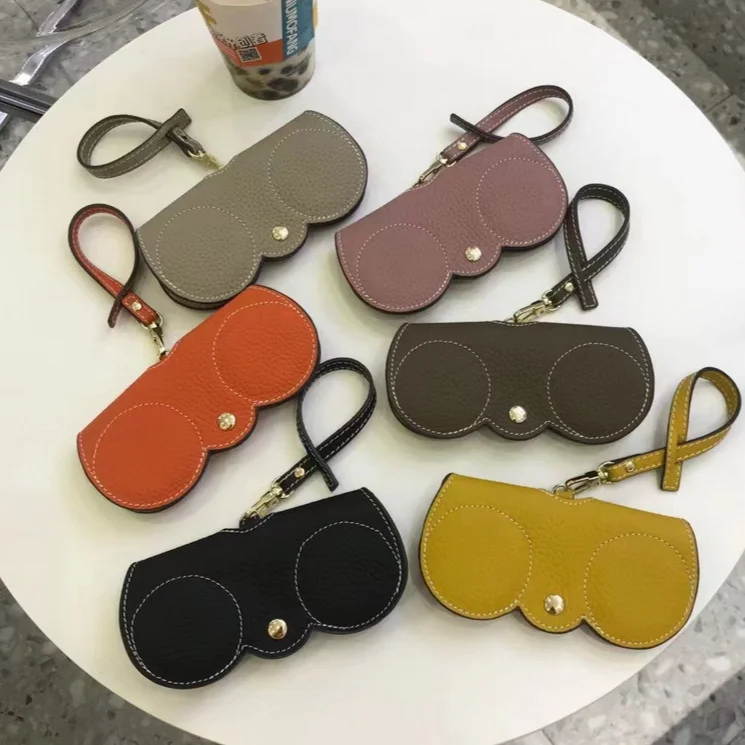 Custom Protective Fashion Accessories Genuine Leather Eyeglass Pouch Sunglasses Bag Cowhide Lychee Pattern Glasses Case