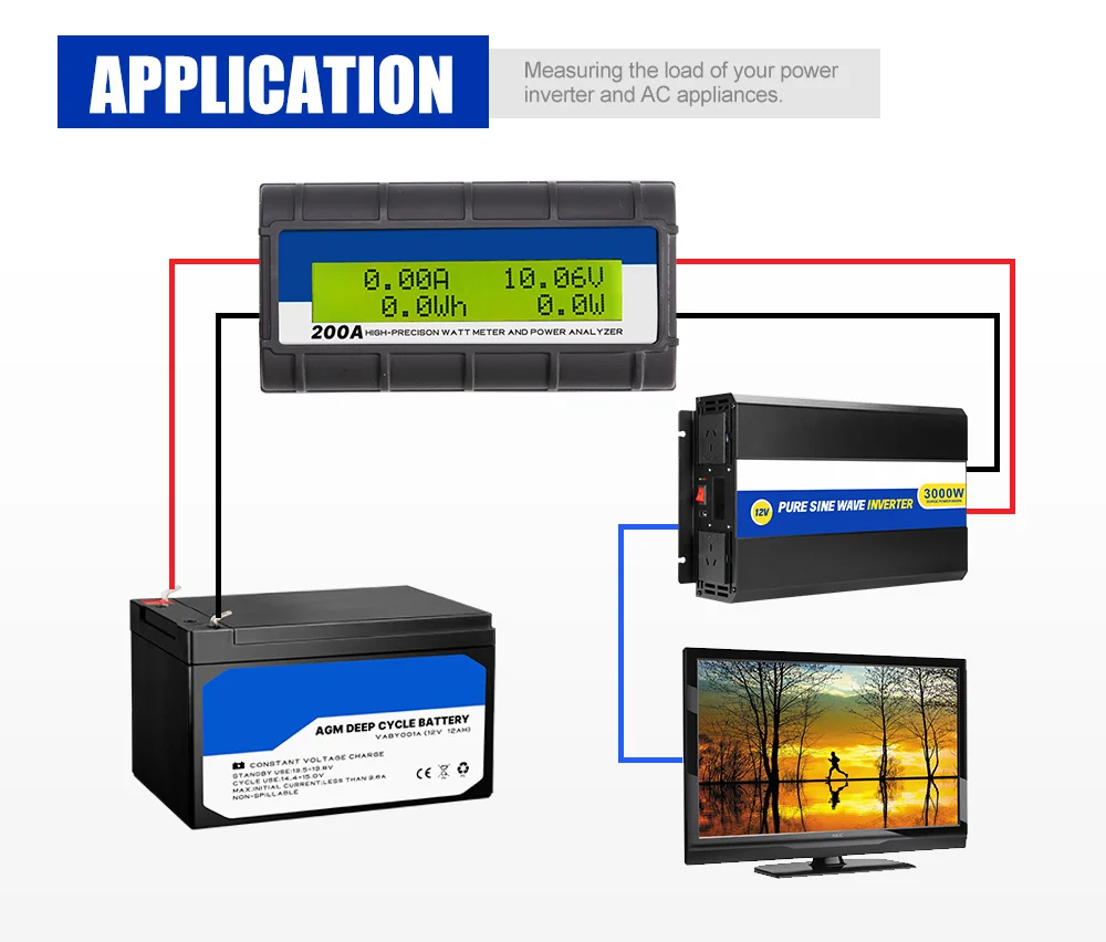 200 А 60 в RV Solar 12 В DC Smart Digital Volt Watt