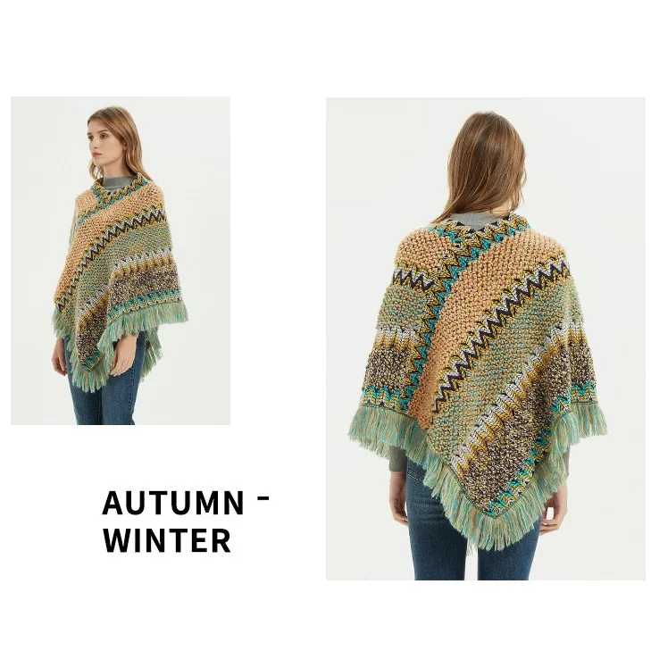 BESTELLA Elegant Luxury Women Poncho Shawl Scarf Acrylic Cloak Cape Cardigan Cashmere Retro Ethnic Winter Christmas Gift