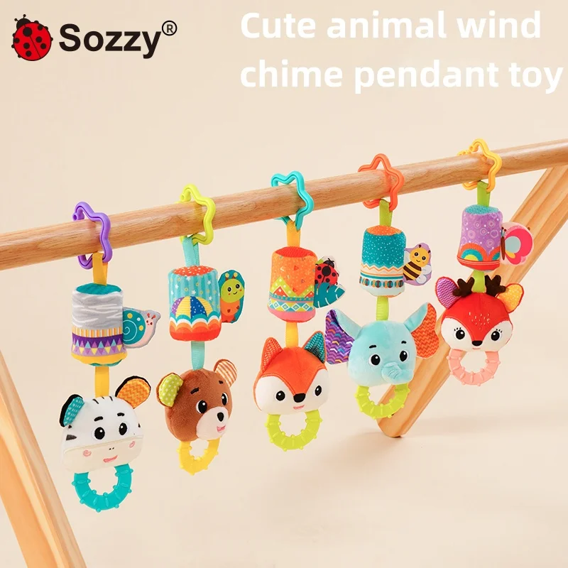 Custom Plush Animal Rattle Pull Musical Shaker Play Gym Plush Stuffed Animal Baby Rattle Baby hanging toy for Car seat Stroller