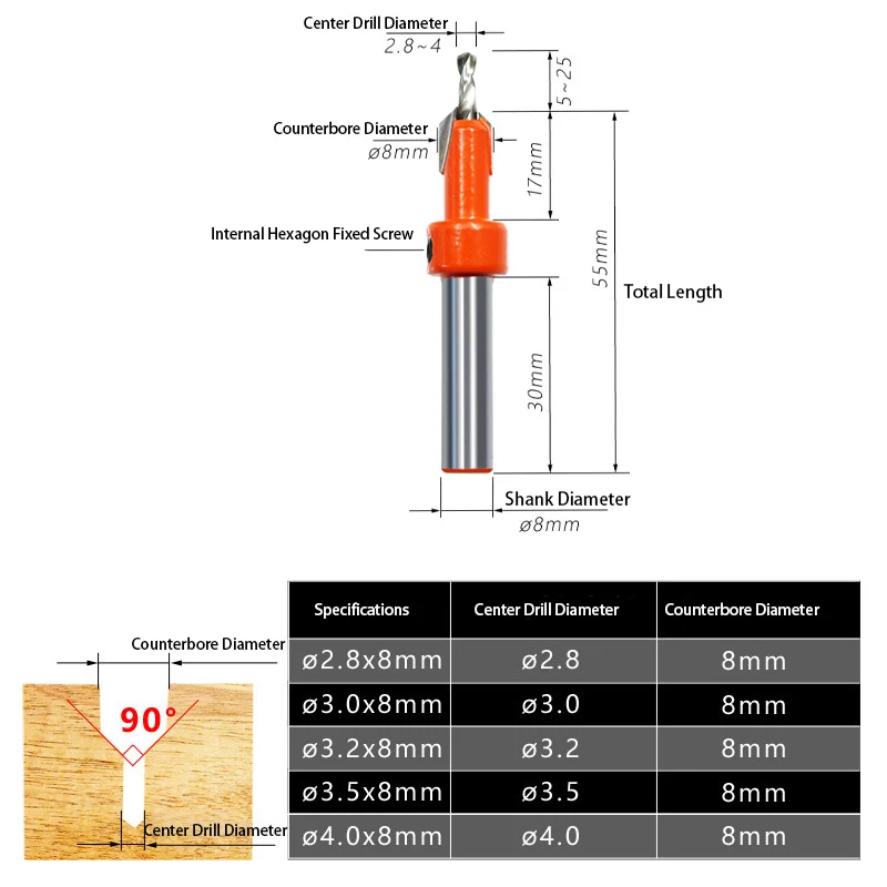 Woodworking Step Drill Countersink Router Bit Set Screw Extractor Demolition Wood Milling Cutter 8mm 10mm Shank