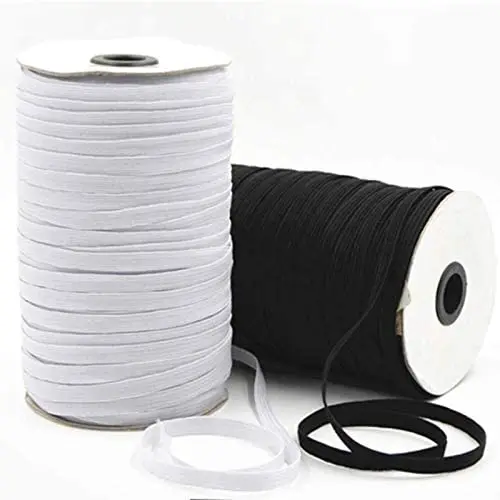 Stock 3mm 5mm 6mm 9mm 12mm sewing black white flat band rope earloop cord stretch knit braided elastic cord string