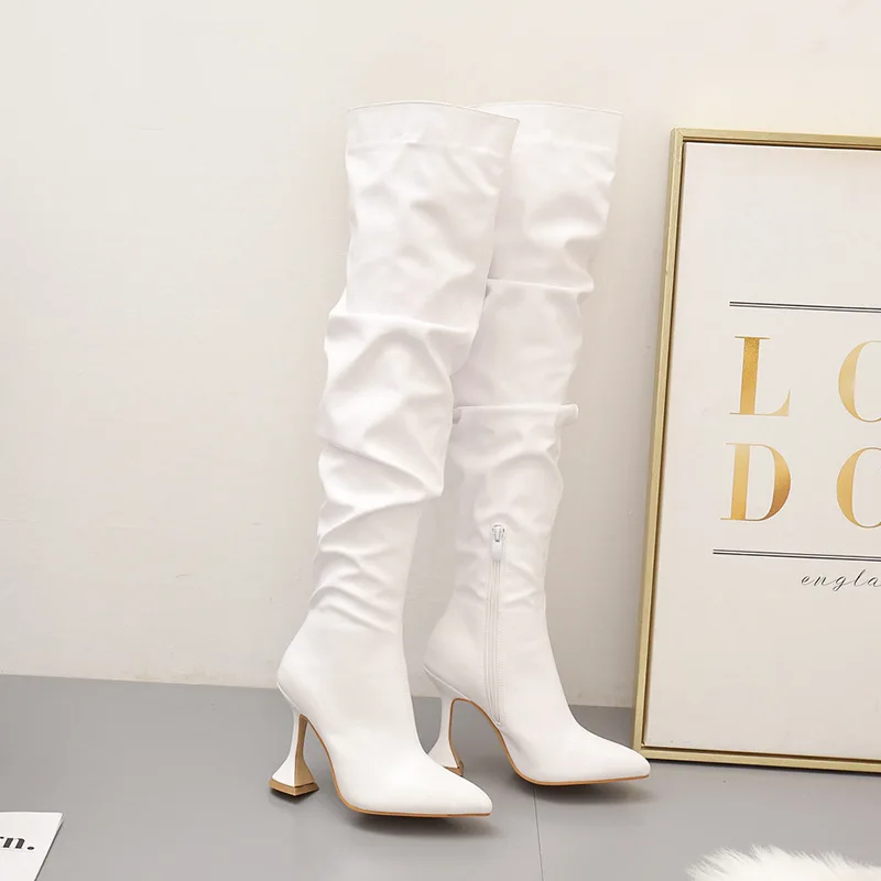 2021 winter new boots women stiletto pointed white high heels knee-to-the-knee slimming boots 35-42