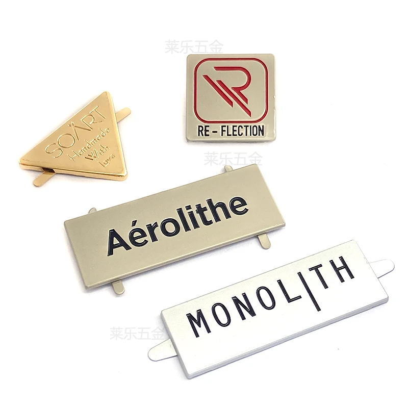 Sock label pin logo metal clothing hardware hand fixed  zinc alloy custom bag metal nameplate with pin u leg backside