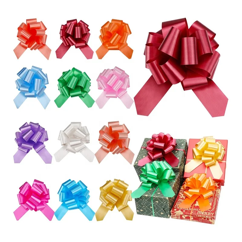 Wholesale Red Blue Gold Christmas Flower PP Curling Plastic Gift Custom Pull Bow Ribbon