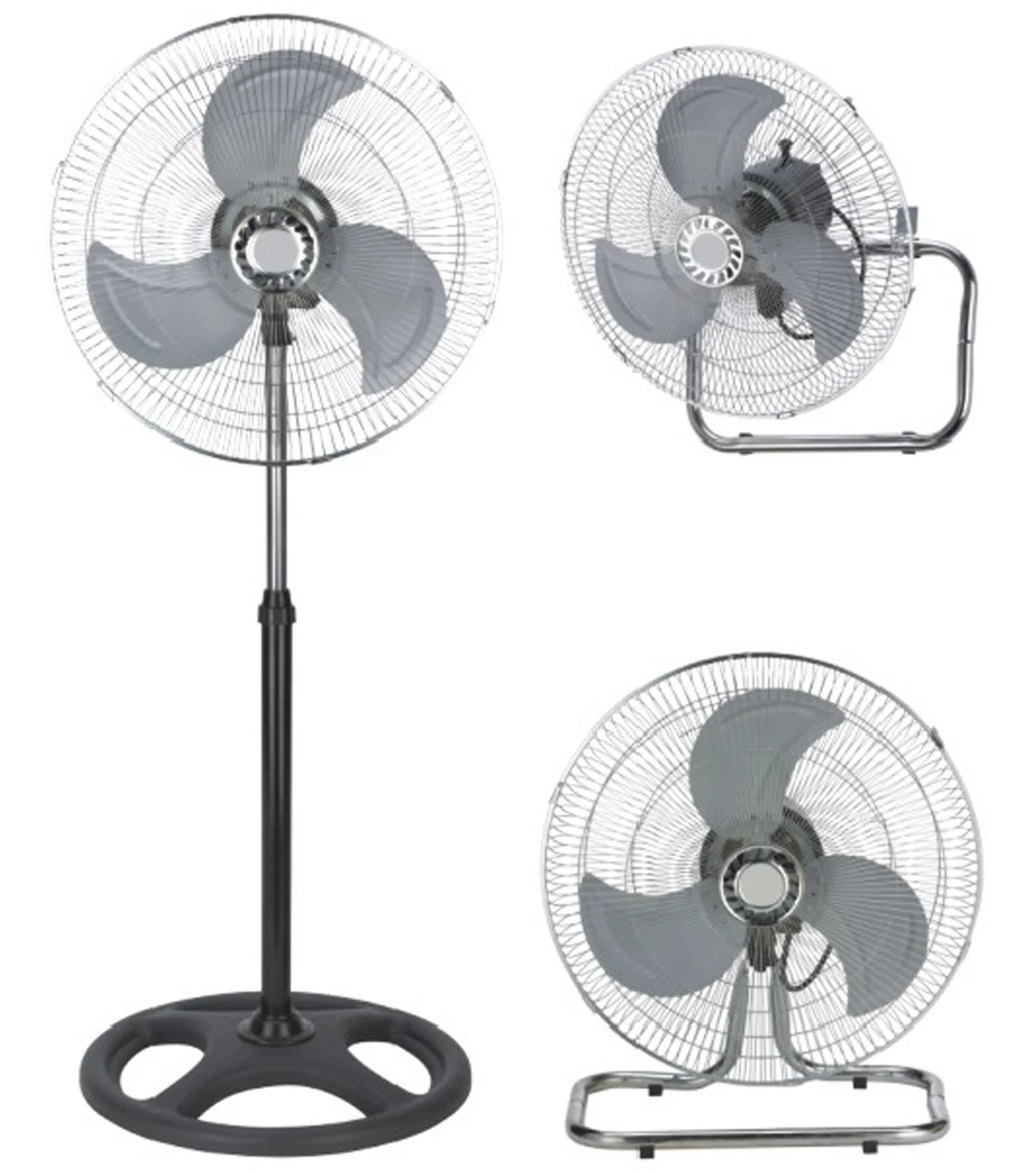 Metal blade standing fan 3 in 1 stand fan with round base 18 inch plastic pedestal industrial fan