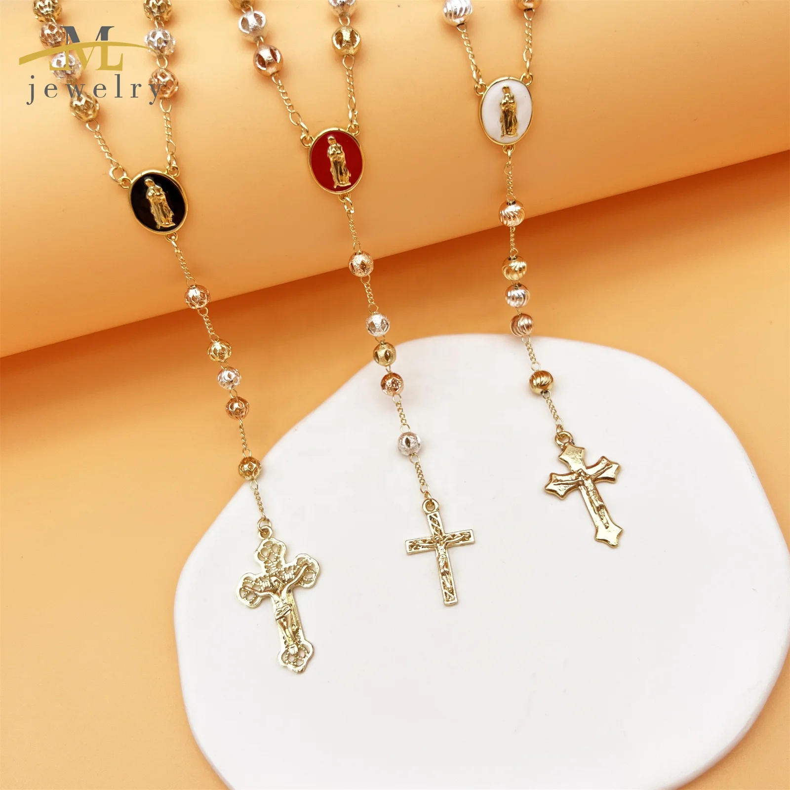 JML 2025 JML New Design Beads Charm Necklace Catholic Rosaries Y Shape Necklace Sublimation Rosary With  Crucifix for Men Women