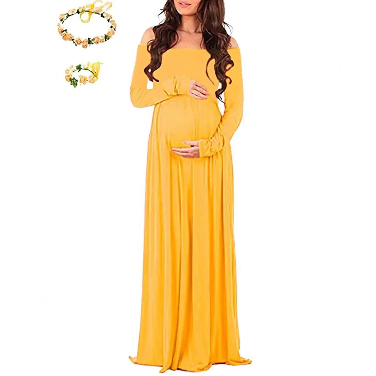 2021 High Quality Women Pregnancy Fashion Elegant Long Sleeve Dress For Photo Shoot Pregnant Clothes Wholesale Free Shipping