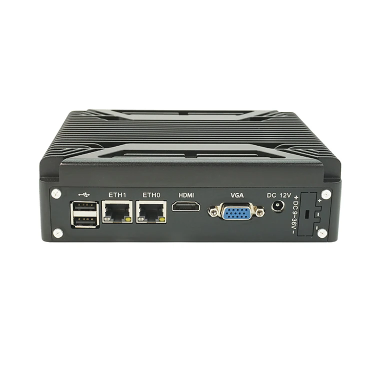 Wholesale Cheap  Aluminum Black Fanless Industrial Mini PC Quad Core N100 CPU 2* Lan Ethernet 2* RS232 COM Barebone Desktop PC