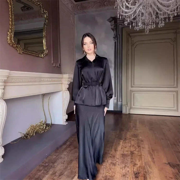 New suit shirt press drill skirt suit fashion blouse casual skirt two-piece set