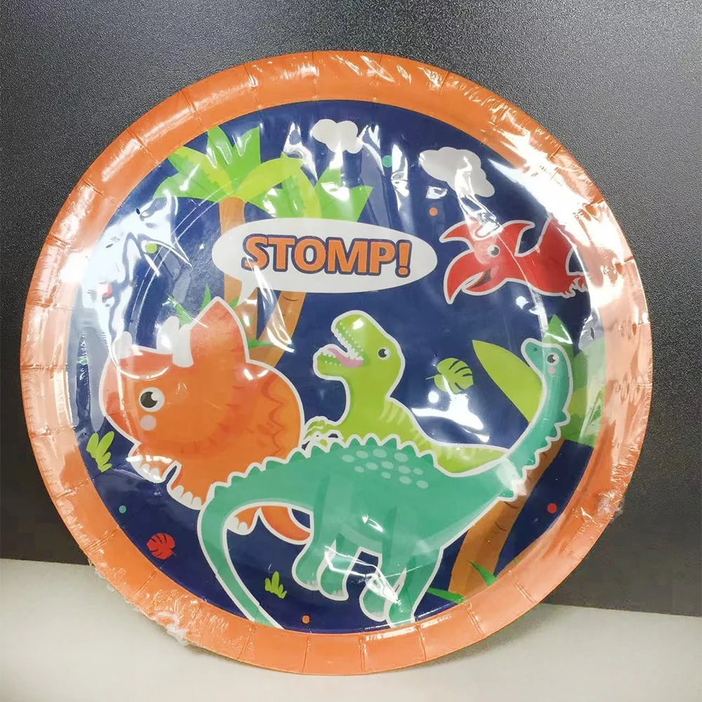 Wholesale Hot stamping printed dinosaur party using disposable round plate