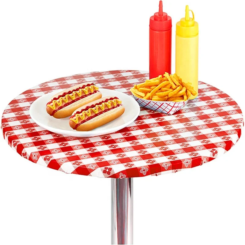 Outdoor Fitted Vinyl Round Elastic Edged Plastic Tablecloth with Flannel Backing