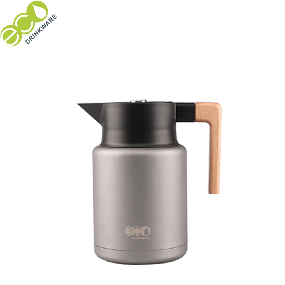 GT006 Eco-friendly Double Wall Vacuum 304 Stainless Steel wood lid Thermos Vacuum coffee flask tea pot with infuser