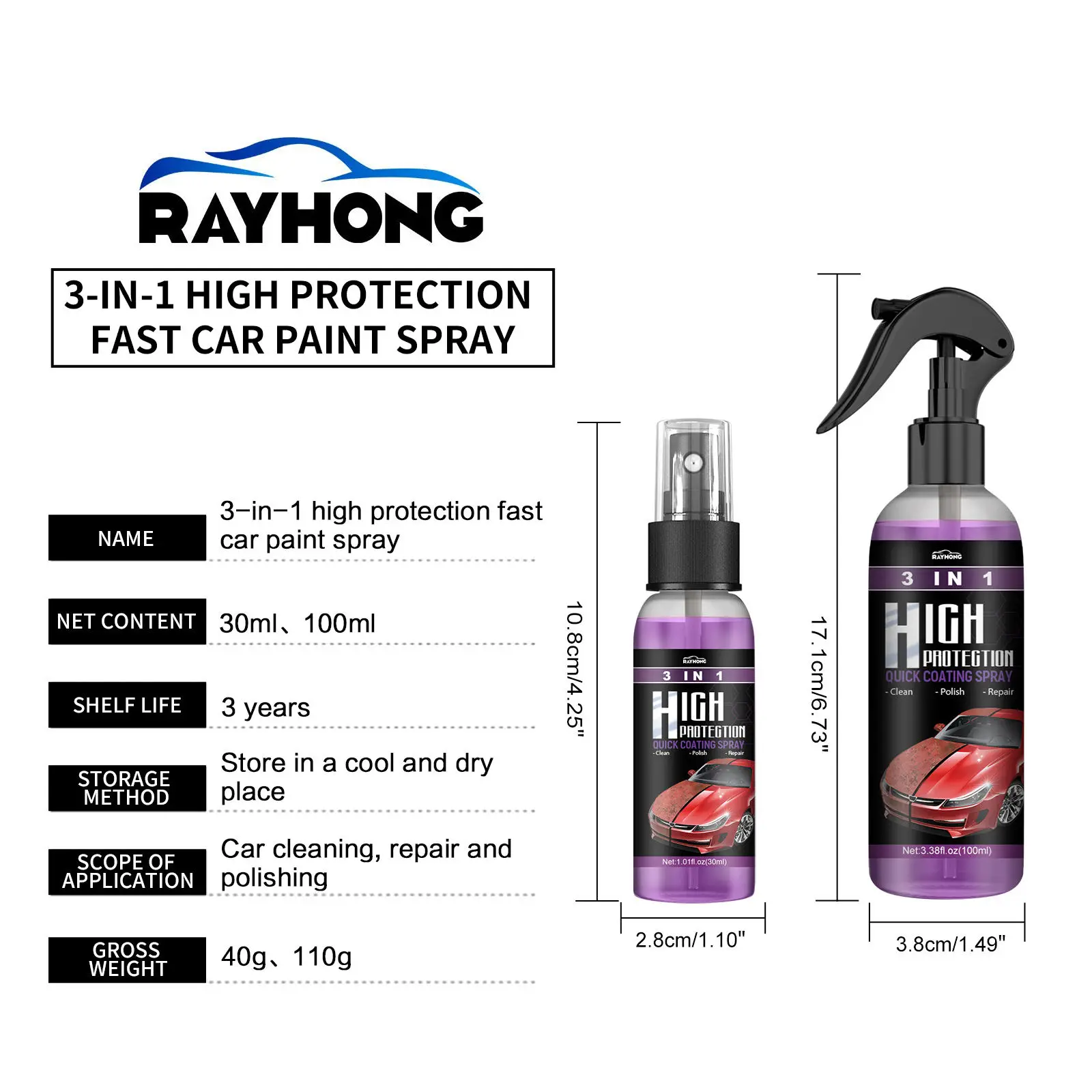 For Car 100ML 9H Detailing Ceramic Coating Car Products Ceramic Coating Nano Glass Plated Crystal Car Polish Spray